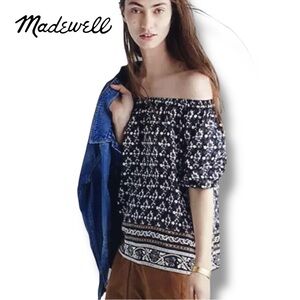 Madewell Gardenhouse SILK Floral Off Shoulder Top Peasant Boho | Sz M
